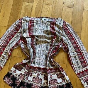 J. Jill Red and Cream Patterned Blouse